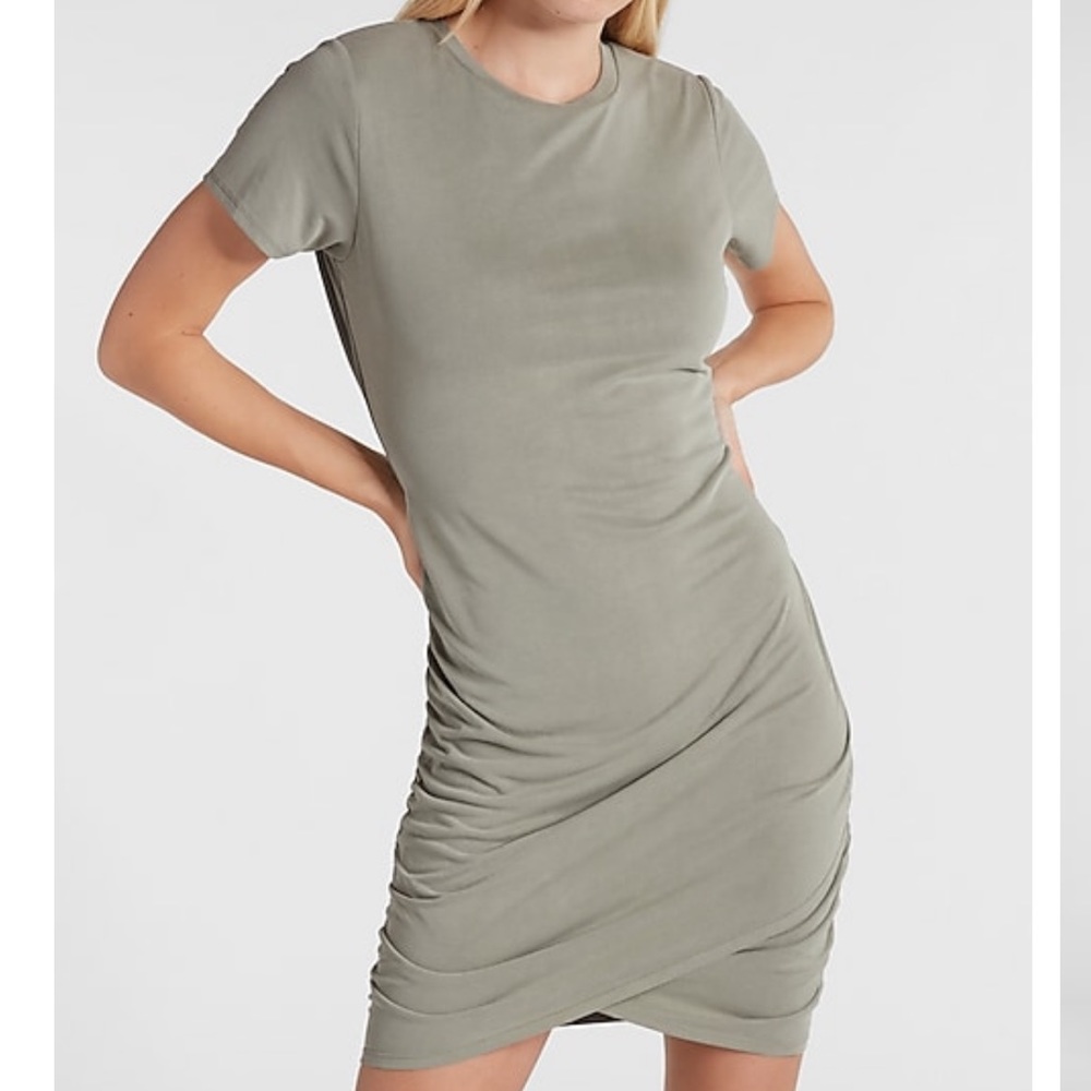 NWT Express Silky-Suede Ruched Tshirt Dress
